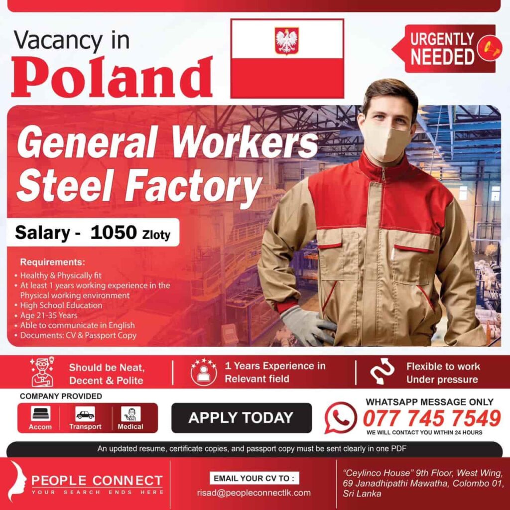 20 New Steel Factory General Workers Jobs In Poland
