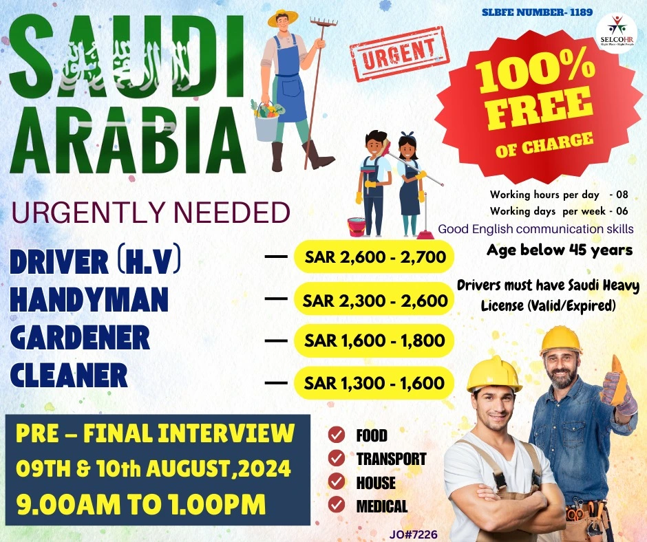 Driver, Handy Man, Gardener, Cleaner, 20+ New Jobs in Saudi Arabia foreign-job-vacancies