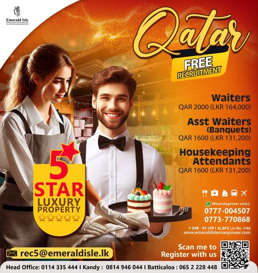 Waiter, Housekeeping Attendant | Star Hotel Jobs in Qatar | Free Recruitment Jobs star-hotel-jobs-in-qatar