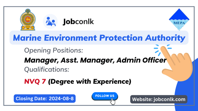 Manager, Asst. Manager, Admin Officer - Marine Environment Protection Authority Vacancies https://jobconlk.com/wp-content/uploads/2024/08/marine-environment-protection-authority-vacancies