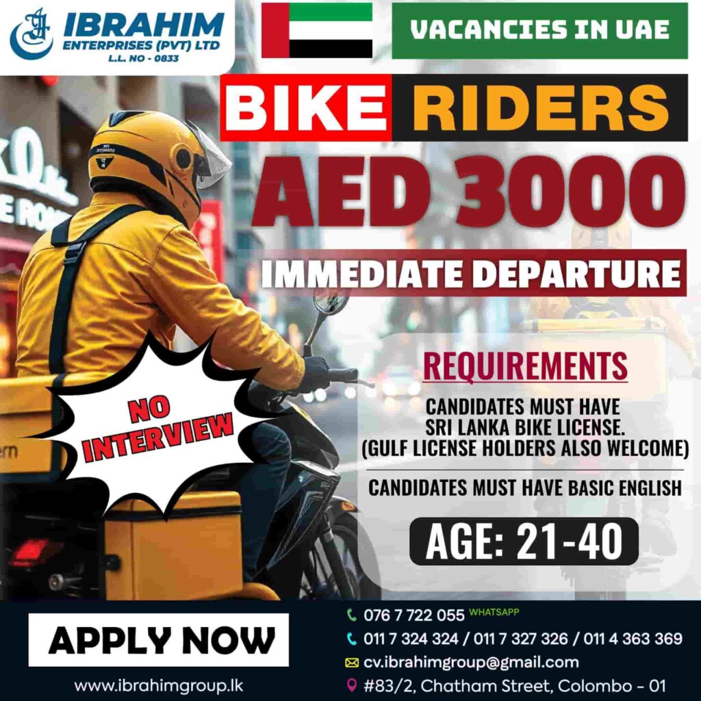 20+ New Bike Rider Jobs in Dubai, UAE foreign-job-vacancies-in-sri-lanka