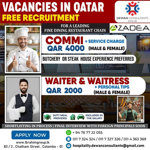 Commi, Waiter, and Waitress Jobs in Qatar jobs-in-qatar